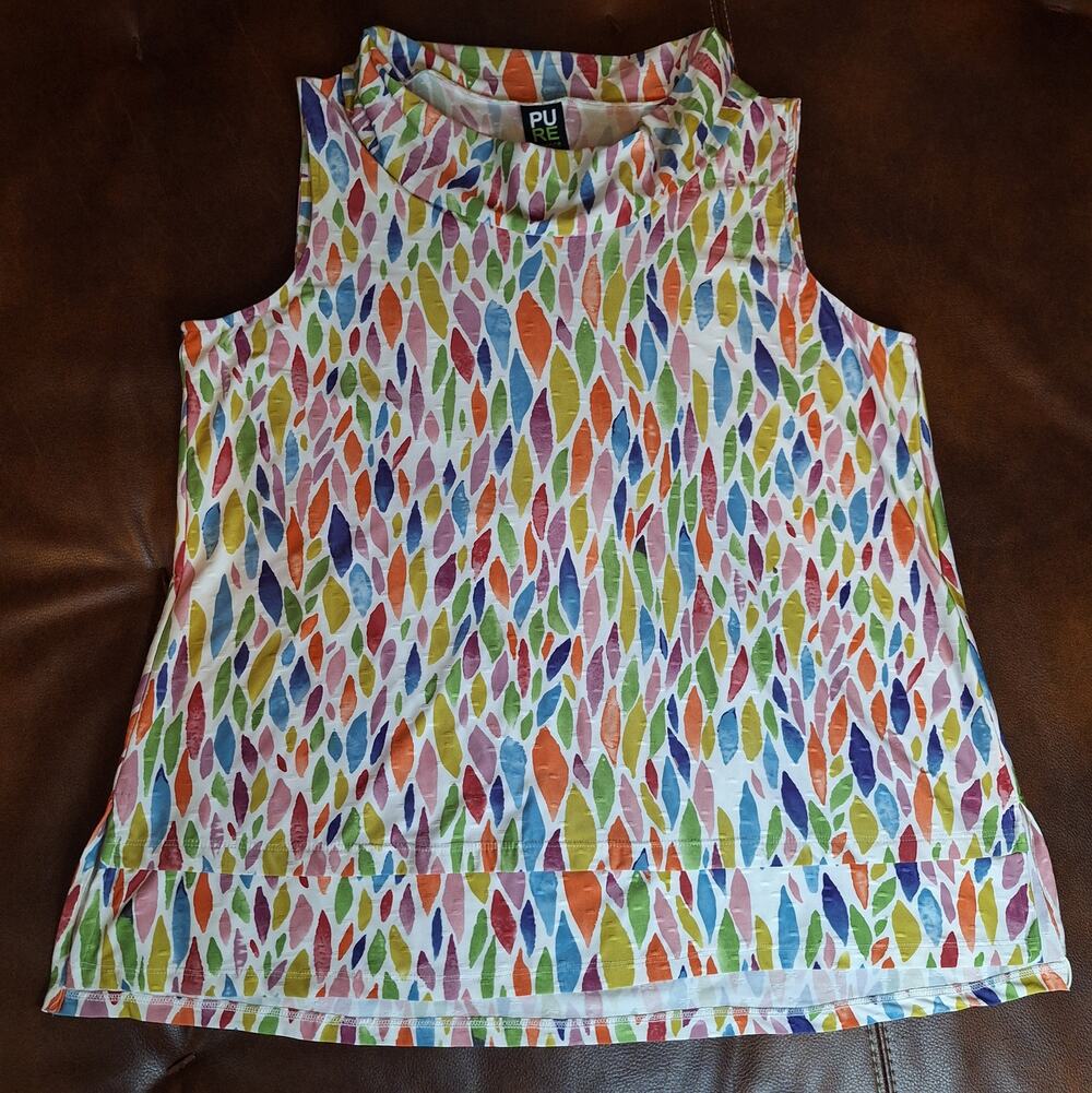 Pure Essence Canada Womens XL Top Sleeveless Cowl Neck Pastel Leaf Print NWOT